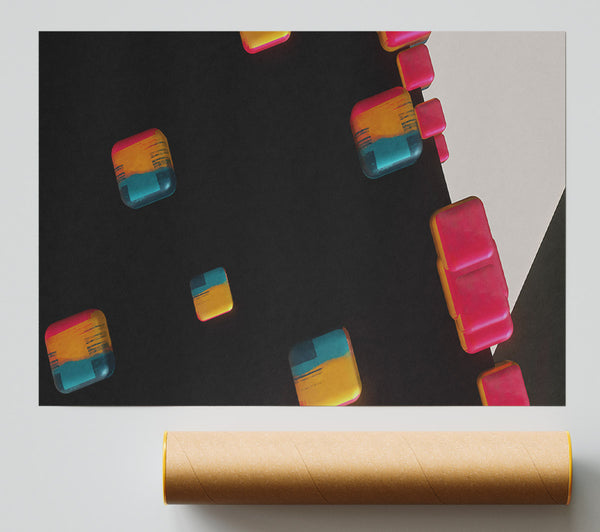 Orange Pixel Cascade Giclee Print