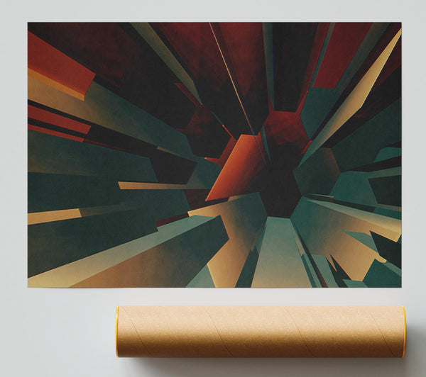 Teal Geometric Ascent Giclee Print