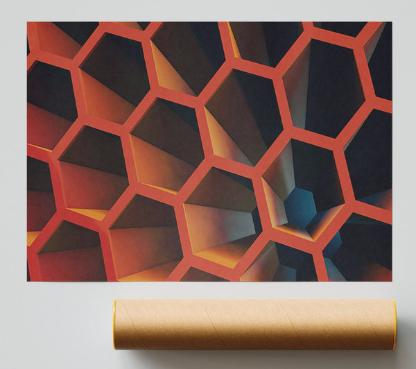 Crimson Hexagon Depth Print