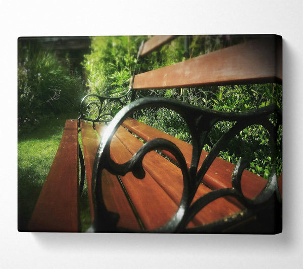  A Canvas Print of Sunlit Mahogany Bench Canvas Art