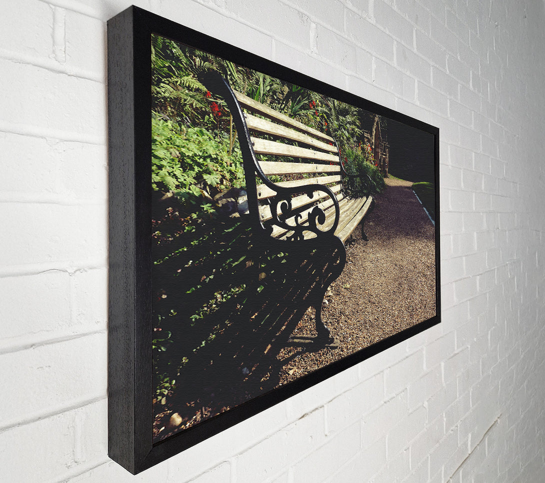  A Canvas Print of Black Bench In The Sun. Canvas Art