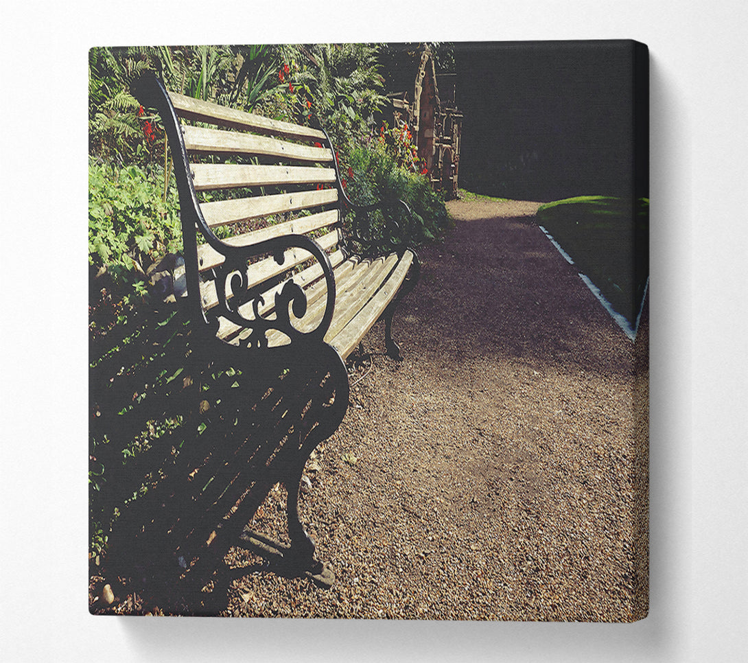  A Canvas Print of Black Bench In The Sun. Canvas Art