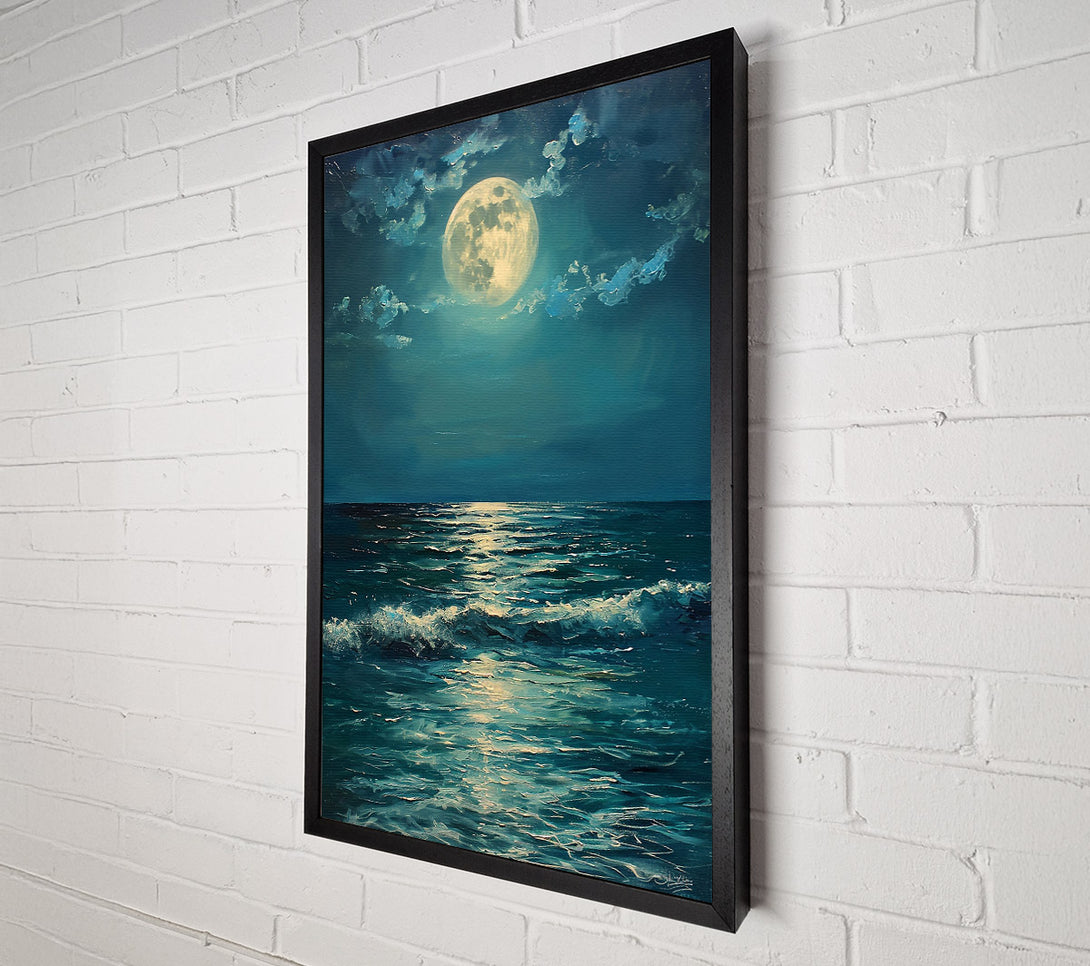  A Canvas Print of Teal Moonlit Sea Canvas Art