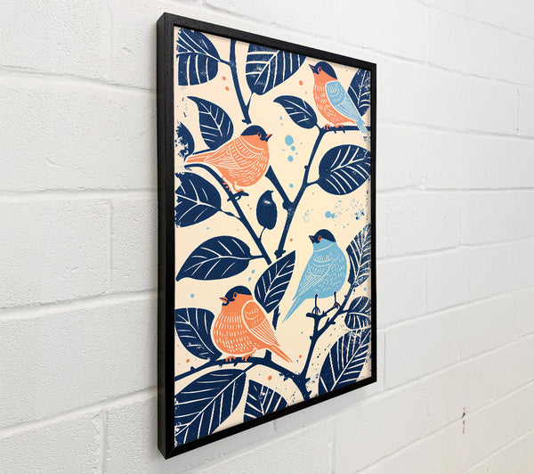 Blue Birds On Peach Branch