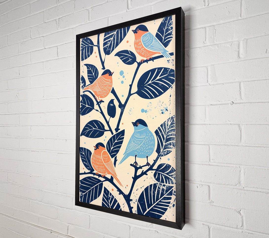  A Canvas Print of Blue Birds On Peach Branch Canvas Print