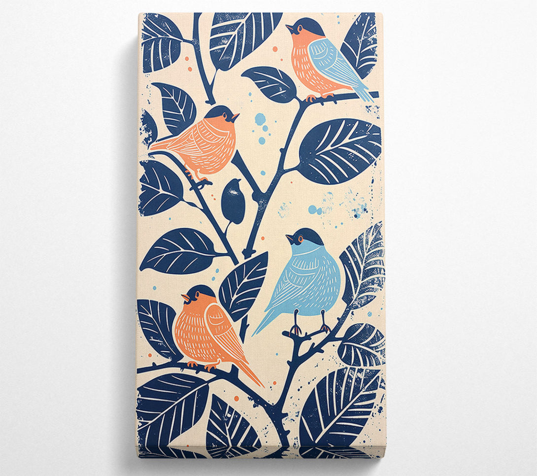  A Canvas Print of Blue Birds On Peach Branch Canvas Print