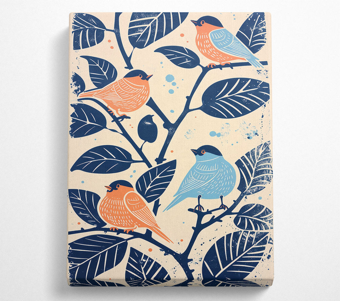  A Canvas Print of Blue Birds On Peach Branch Canvas Print