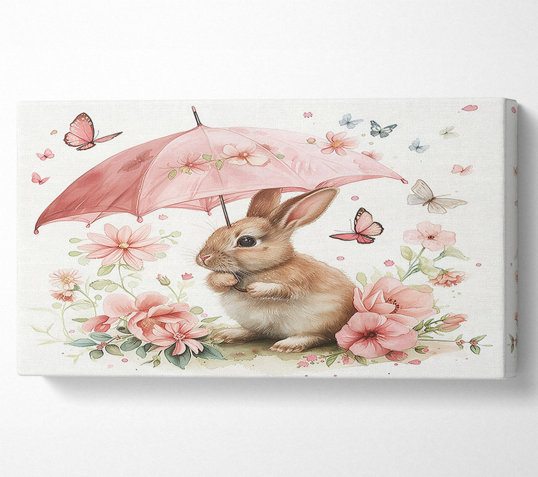  A Canvas Print of Pink Bunny Under Umbrella Canvas Art