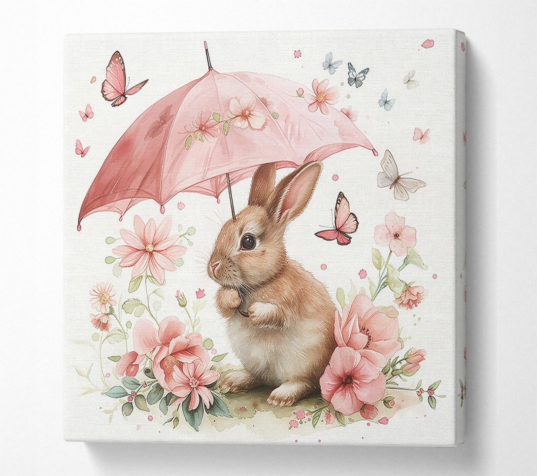  A Canvas Print of Pink Bunny Under Umbrella Canvas Art