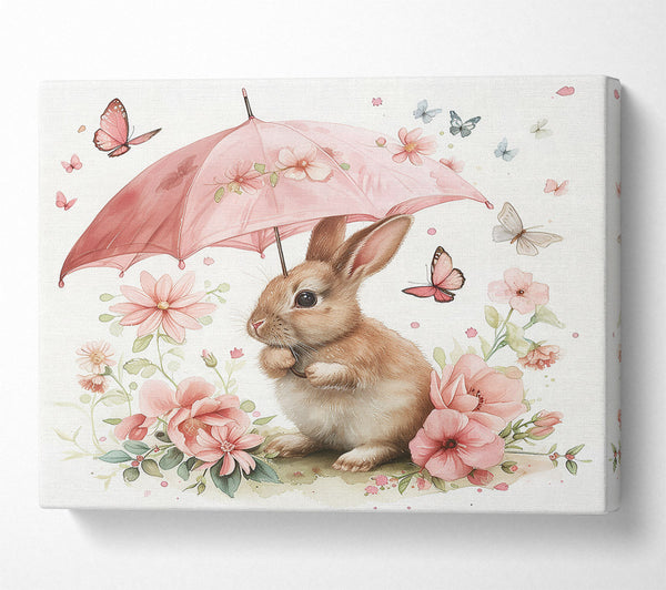  A Canvas Print of Pink Bunny Under Umbrella Canvas Art