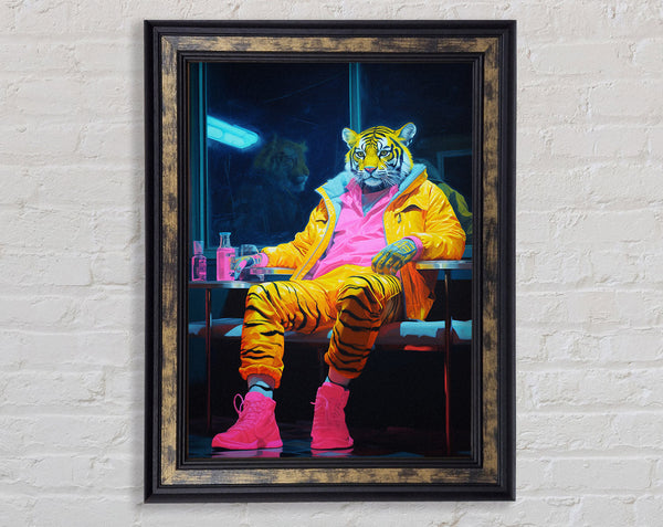 Tiger Chilling With A Drink Framed Print
