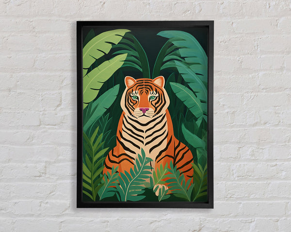 Tiger Exotic Jungle Leaves Framed Print