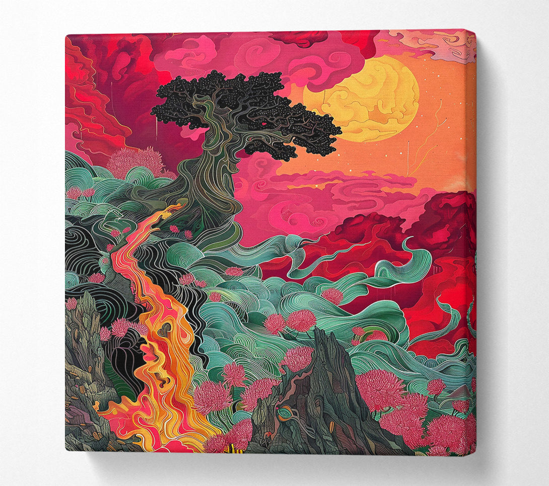  A Canvas Print of Crimson Dreamscape Flowing Canvas Print