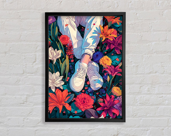 Trainers In The Flowers Framed Print