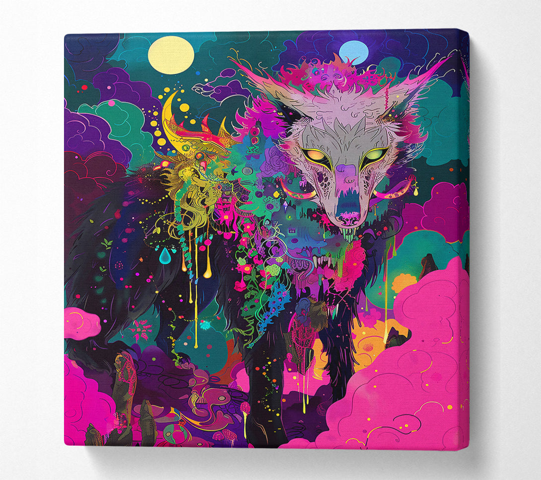  A Canvas Print of Pink Night Wolf Canvas Print