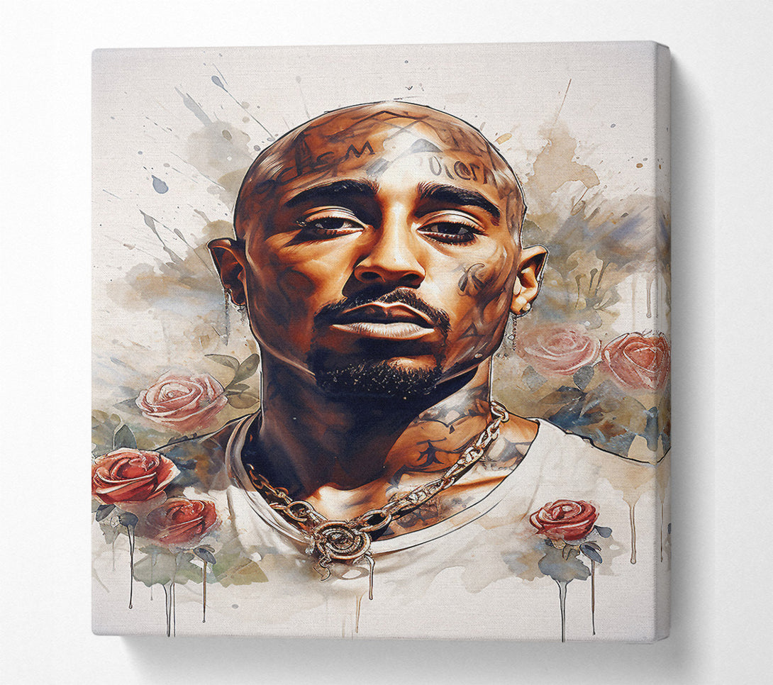  A Canvas Print of Tupac Watercolour Roses Canvas Print