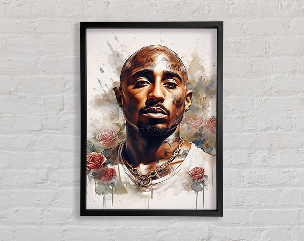 Tupac Watercolour Roses Framed Print