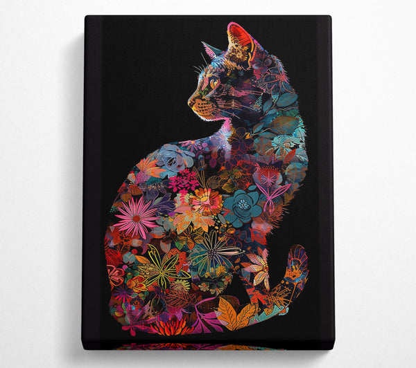  A Canvas Print of Orange Floral Feline Canvas Art