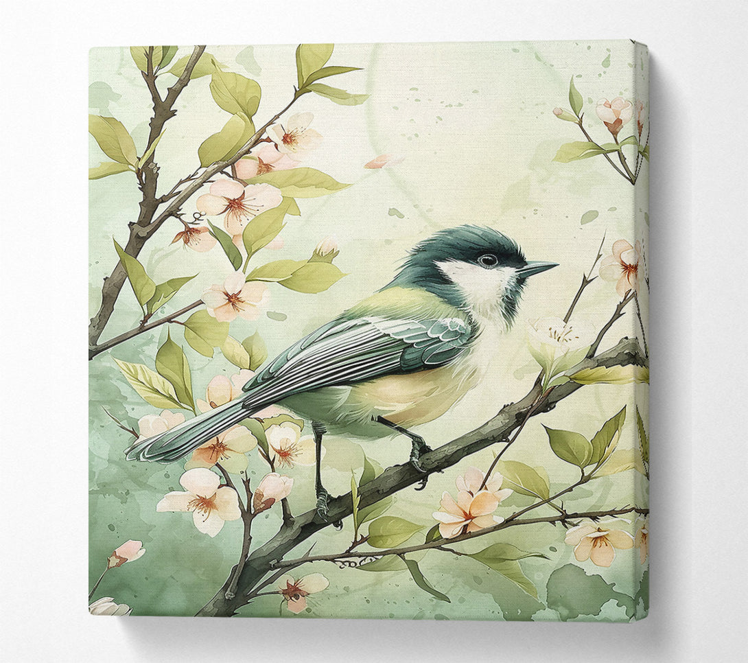  A Canvas Print of Green Bird In Bloom Canvas Print