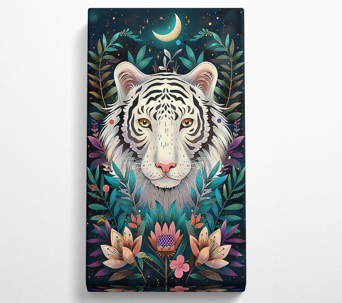  A Canvas Print of White Tiger Moonlit Bloom Canvas Art