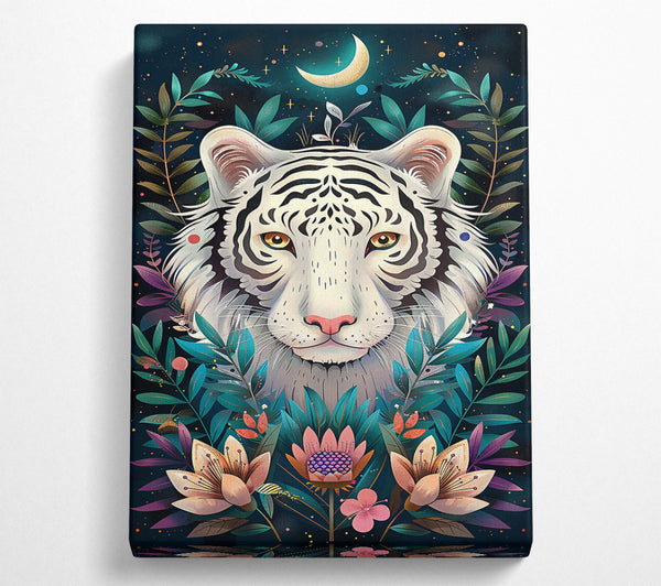  A Canvas Print of White Tiger Moonlit Bloom Canvas Art