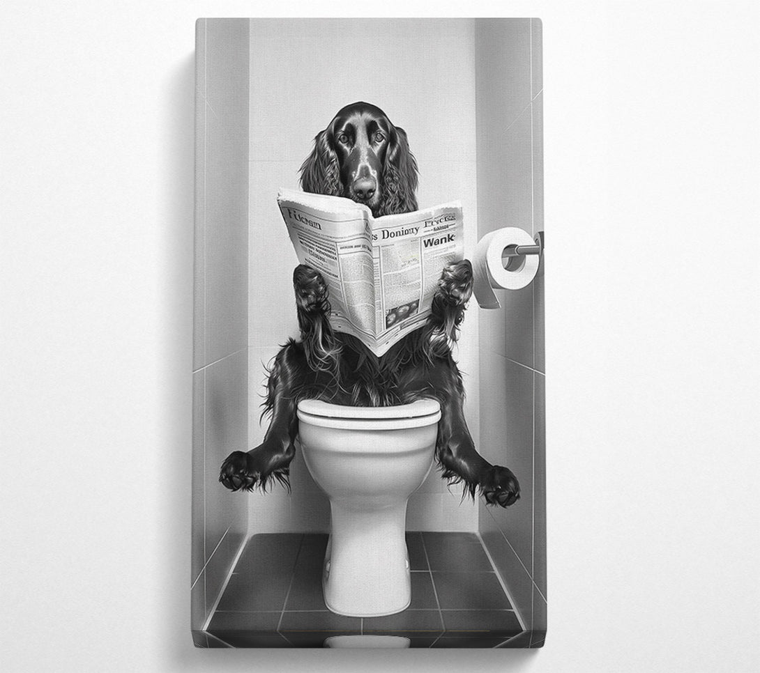  A Canvas Print of Black Dog Reads The News Canvas Wall Art