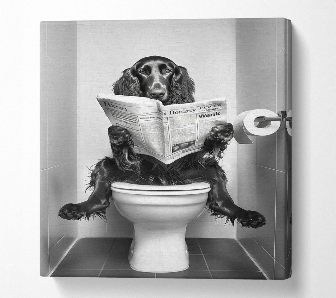  A Canvas Print of Black Dog Reads The News Canvas Wall Art