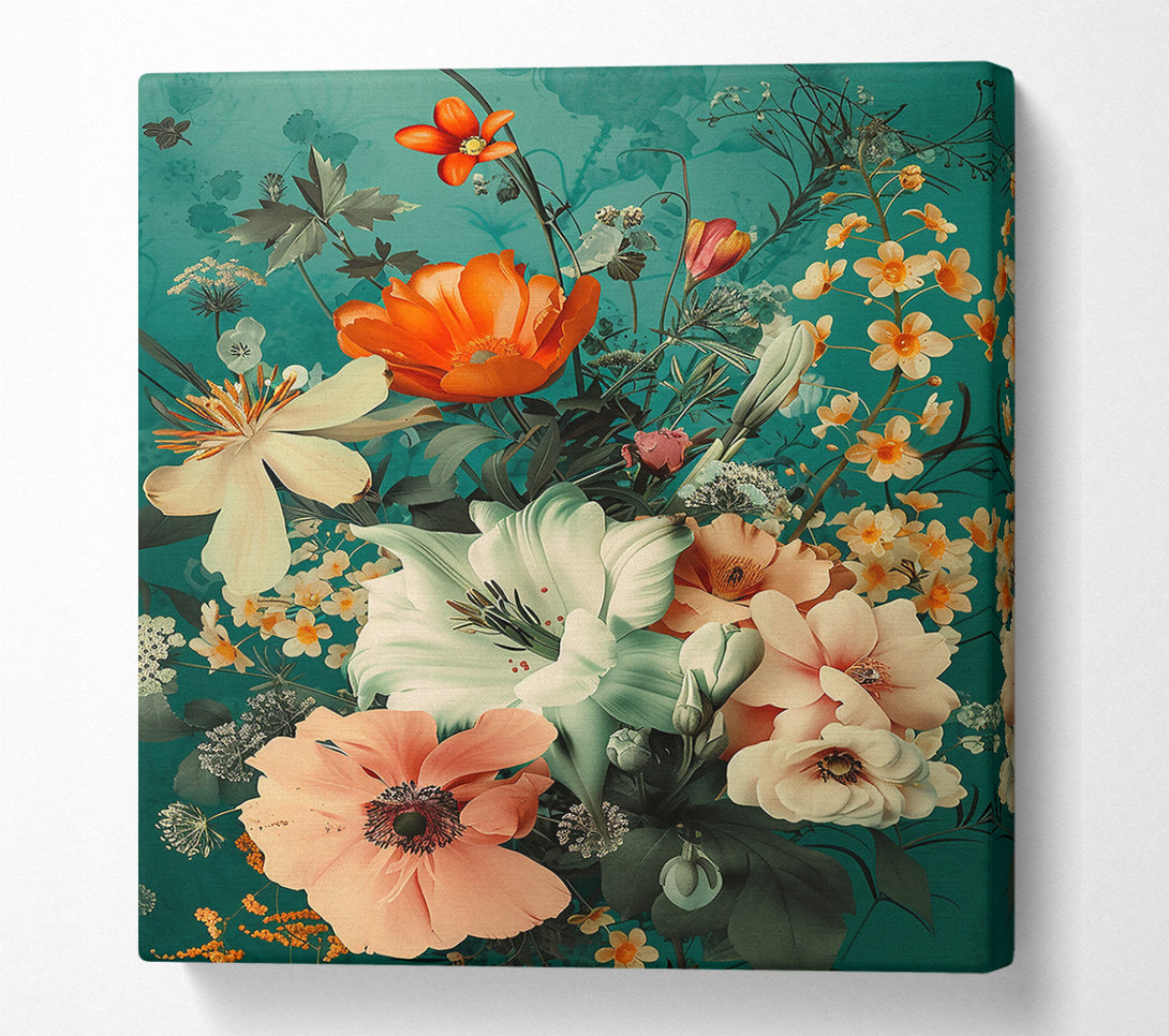  A Canvas Print of Coral And Teal Bouquet Canvas Art