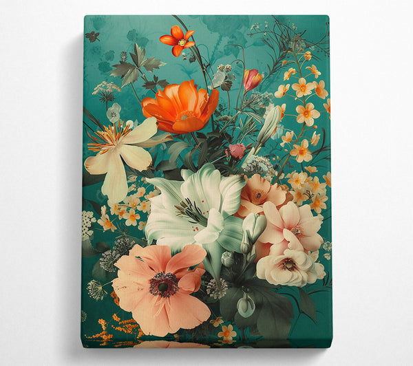  A Canvas Print of Coral And Teal Bouquet Canvas Art