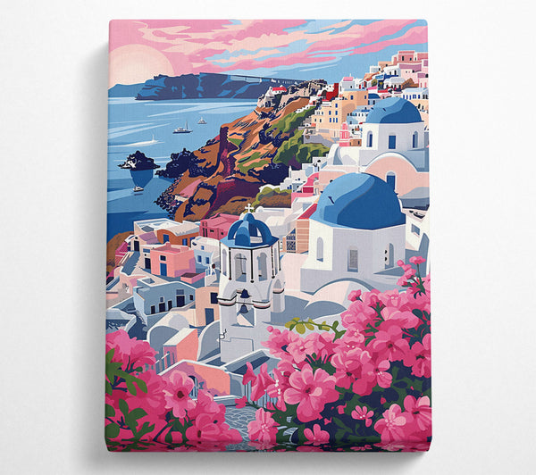  A Canvas Print of Pink Blooms Of Santorini Canvas Print