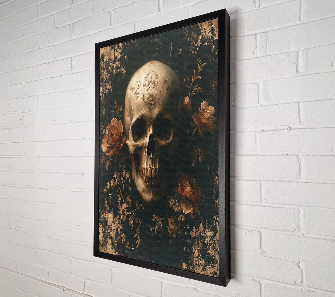  A Canvas Print of Golden Skull And Roses Canvas Art