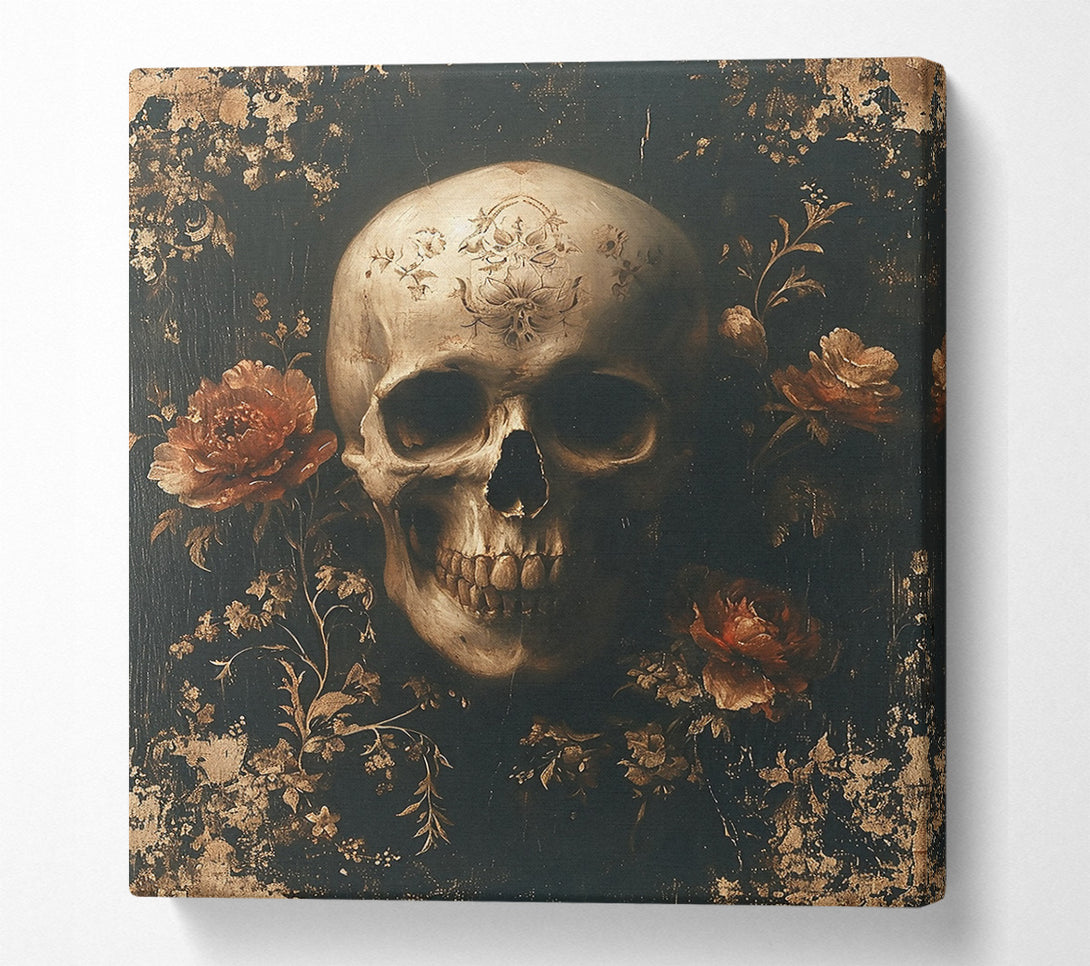  A Canvas Print of Golden Skull And Roses Canvas Art