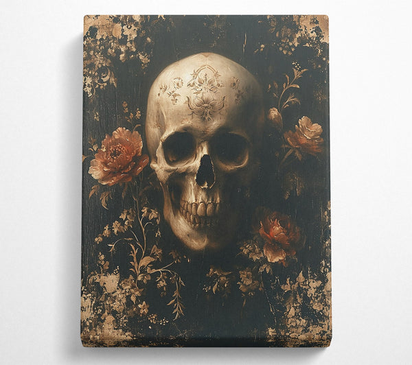  A Canvas Print of Golden Skull And Roses Canvas Art