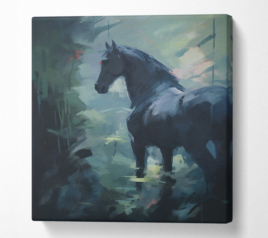  A Canvas Print of Black Horse In Mist Canvas Wall Art