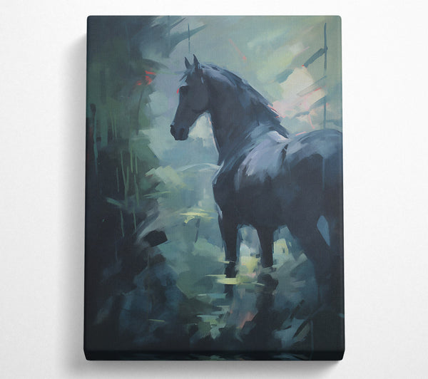  A Canvas Print of Black Horse In Mist Canvas Wall Art