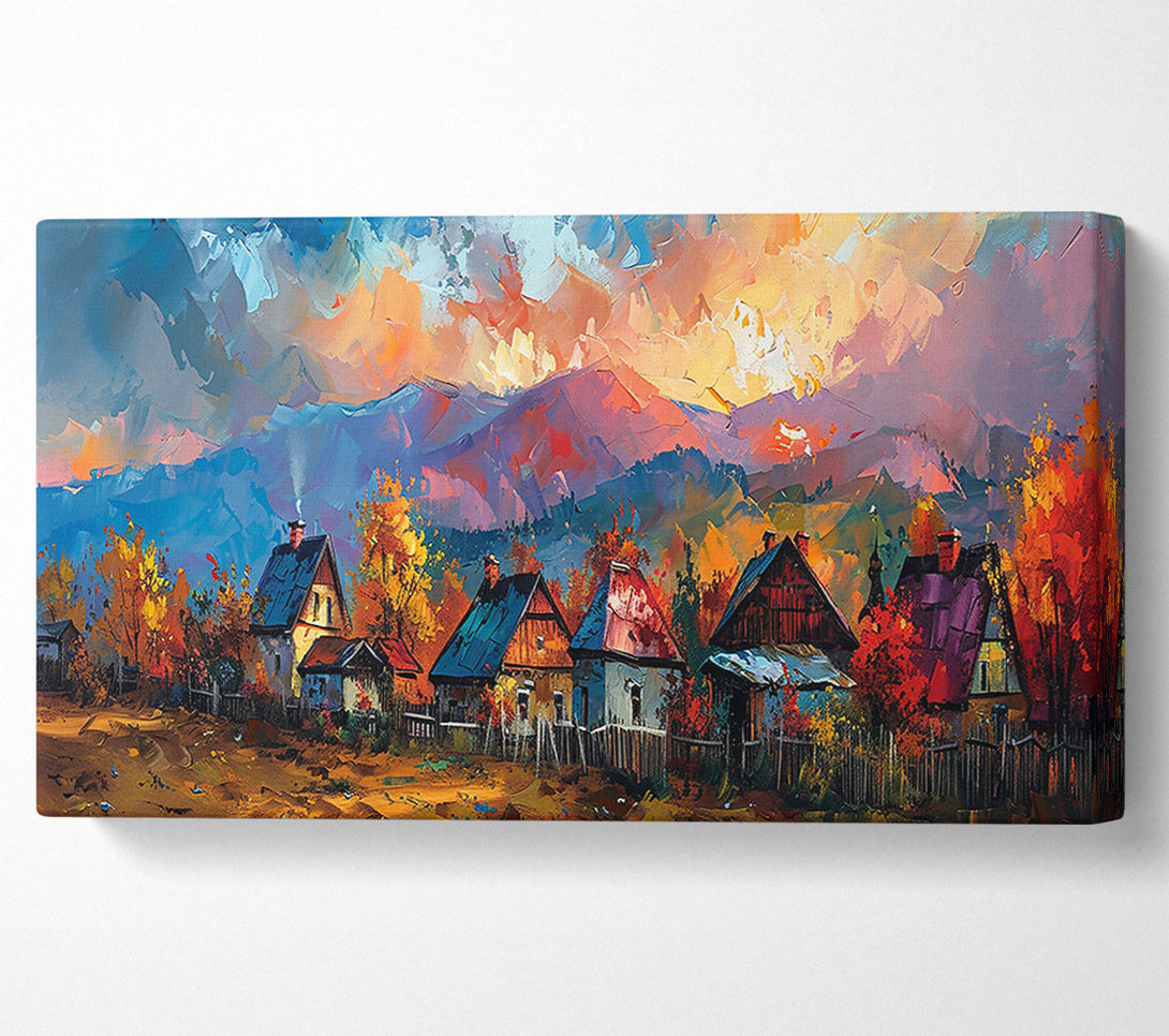  A Canvas Print of Blue Sky Mountain Village Canvas Wall Art