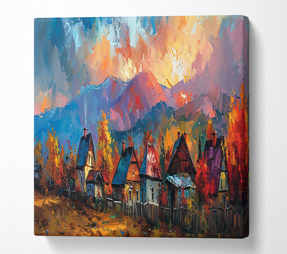  A Canvas Print of Blue Sky Mountain Village Canvas Wall Art