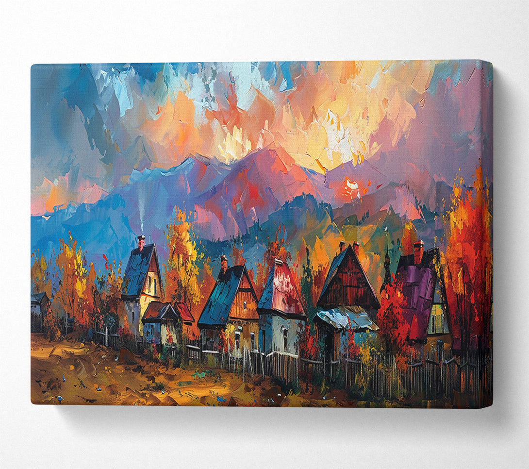  A Canvas Print of Blue Sky Mountain Village Canvas Wall Art
