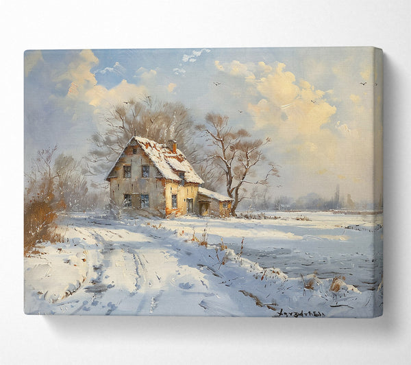  A Canvas Print of White Winter Cottage Canvas Wall Art