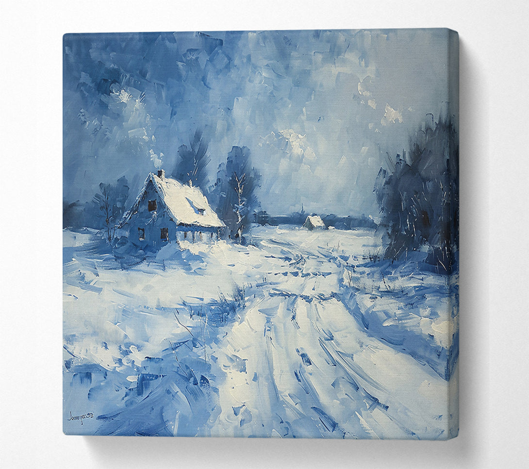  A Canvas Print of Azure Winter Cabin Canvas Art