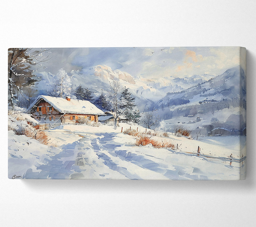  A Canvas Print of Blue Cabin In Snow Canvas Print