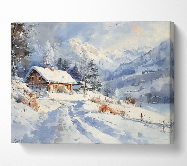  A Canvas Print of Blue Cabin In Snow Canvas Print