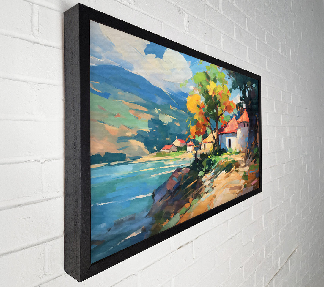  A Canvas Print of Golden Lakeside Village Canvas Print