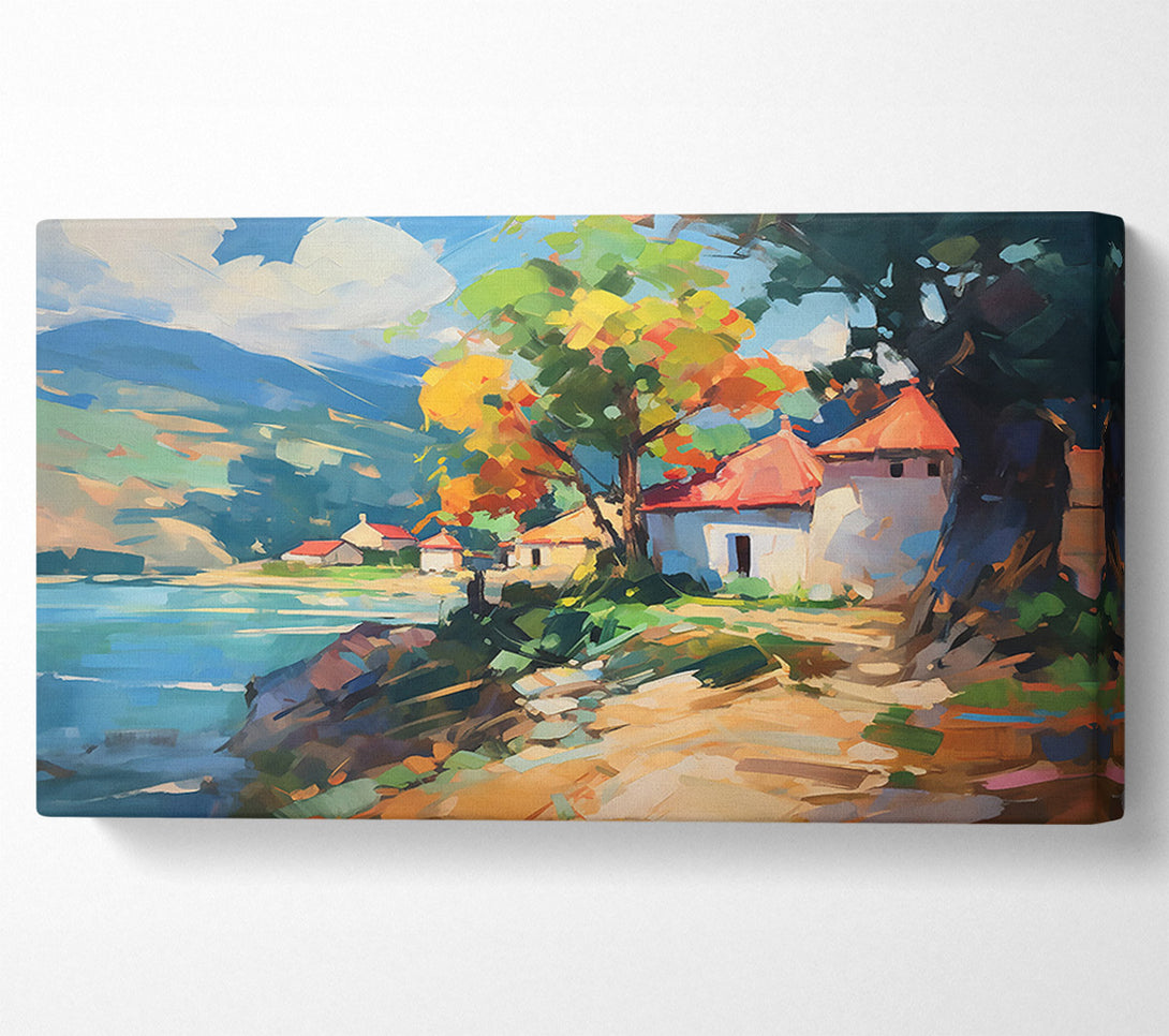  A Canvas Print of Golden Lakeside Village Canvas Print