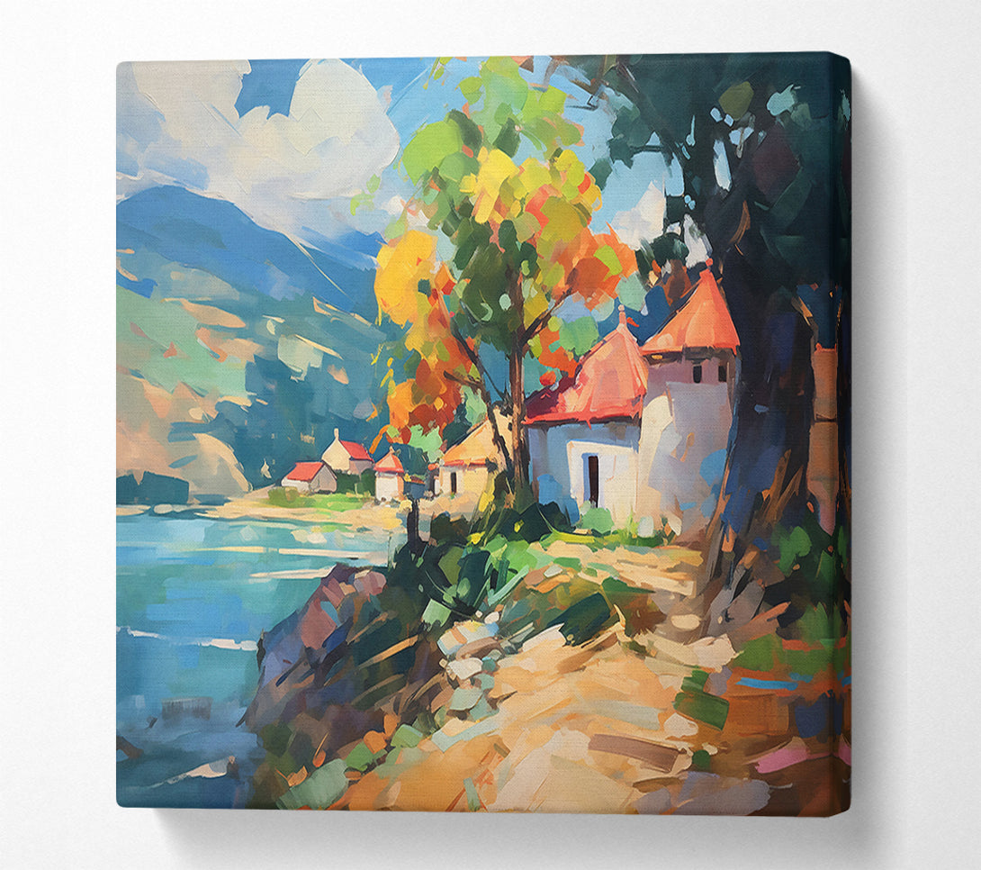 A Canvas Print of Golden Lakeside Village Canvas Print
