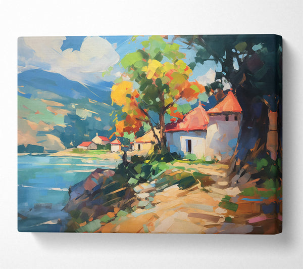  A Canvas Print of Golden Lakeside Village Canvas Print