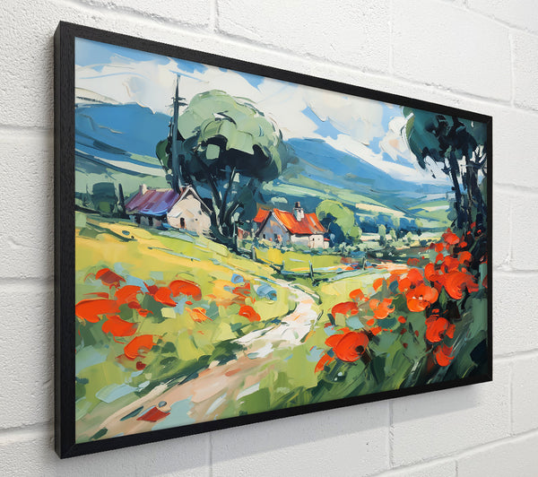 Red Fields And Cottages
