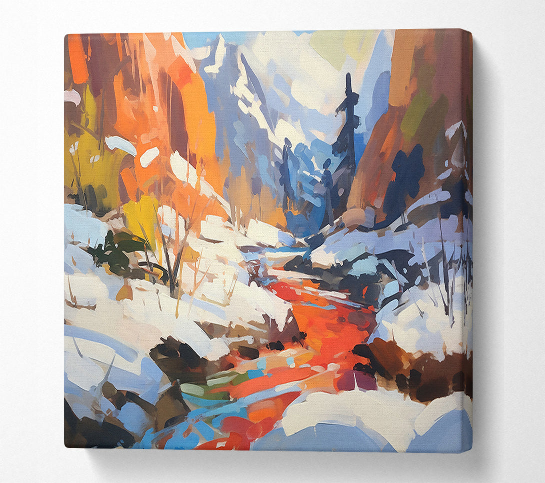  A Canvas Print of Crimson Winter Stream Canvas Art