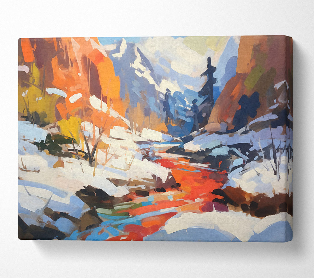  A Canvas Print of Crimson Winter Stream Canvas Art