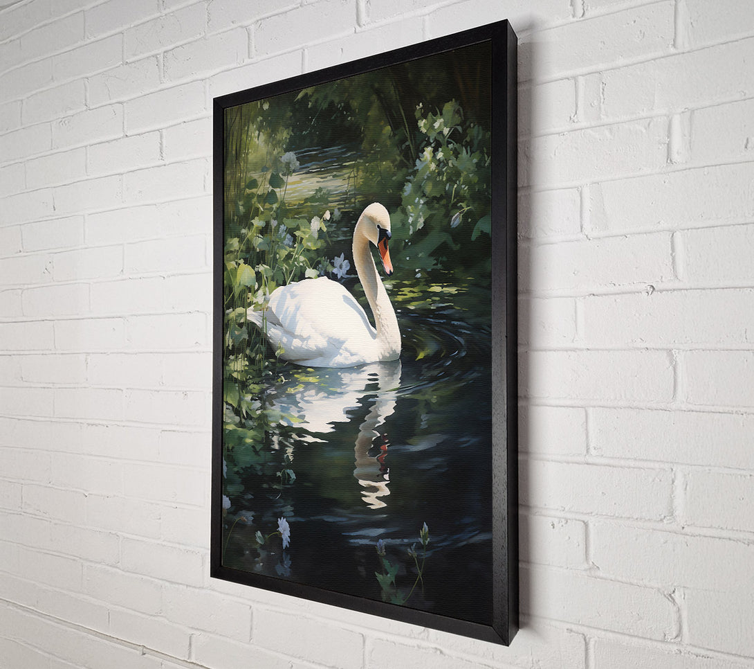  A Canvas Print of White Swan In Green Water Canvas Art